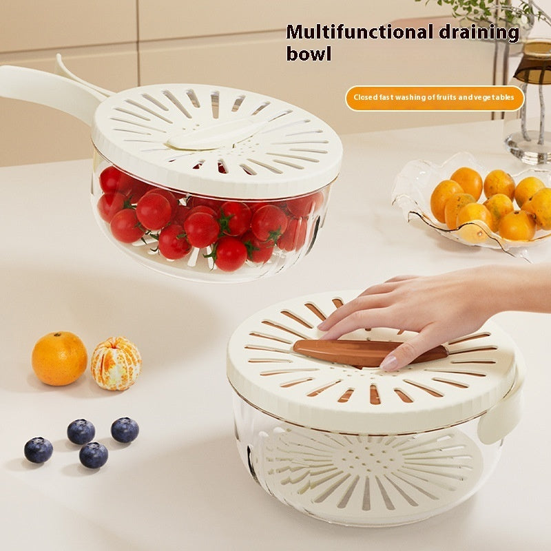 Drain Basket With Lid - Fruit/Vegetable Washing Bowl/Foldable Handle - HNGoods