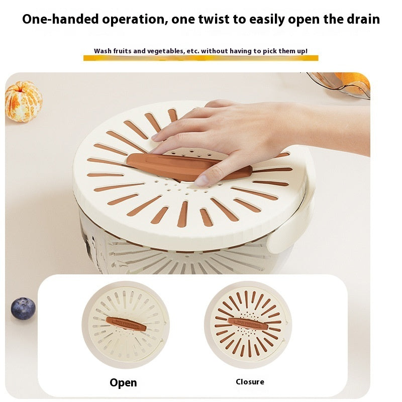 Drain Basket With Lid - Fruit/Vegetable Washing Bowl/Foldable Handle - HNGoods