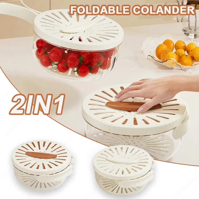 Drain Basket With Lid - Fruit/Vegetable Washing Bowl/Foldable Handle - HNGoods