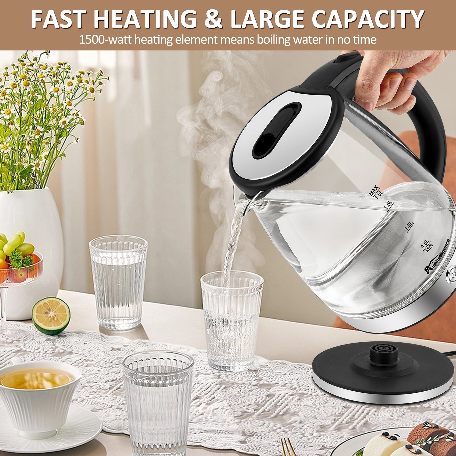 Electric Kettle - 1.8L Glass Kettle, - HNGoods