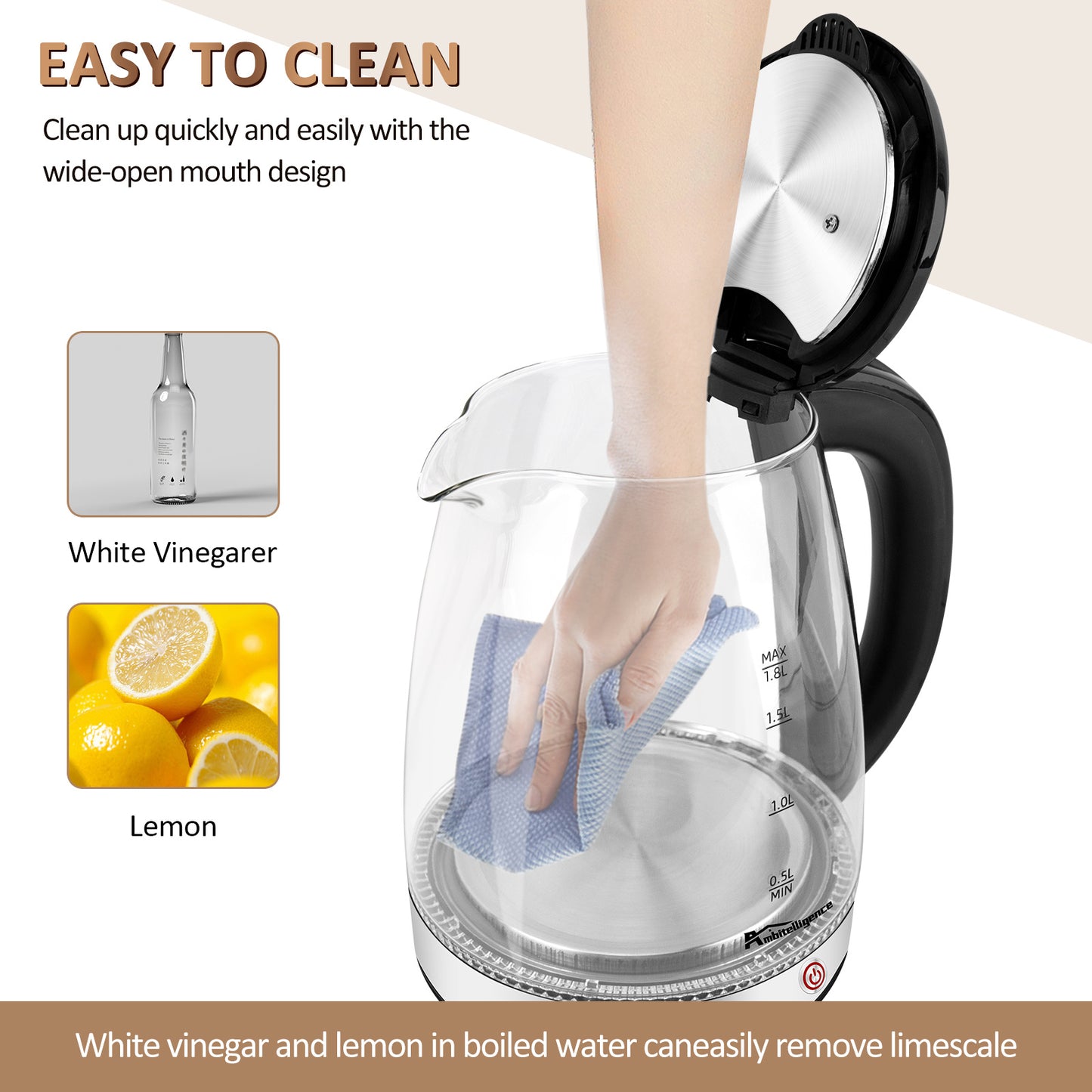 Electric Kettle - 1.8L Glass Kettle, - HNGoods