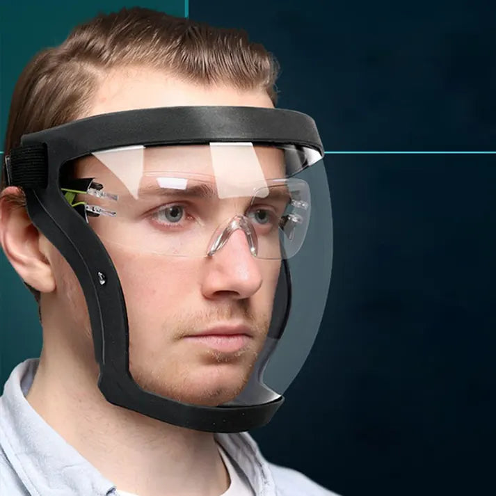 Clear full-face protective shield visor worn with safety glasses