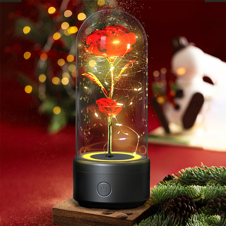 LED rose lamp in a glass dome with fairy lights—romantic home décor gift