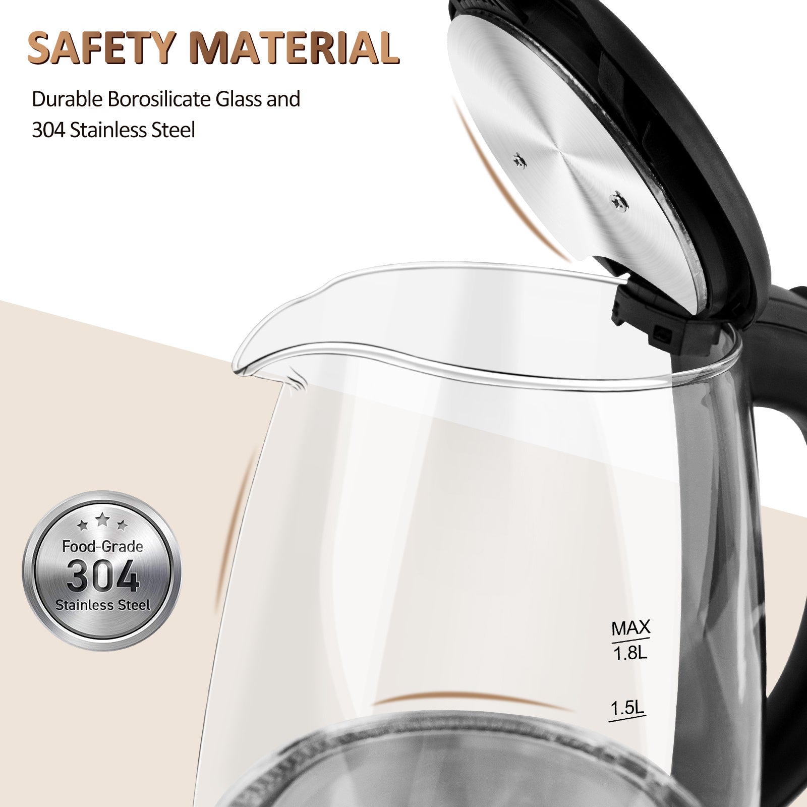 Electric Kettle - 1.8L Glass Kettle, - HNGoods