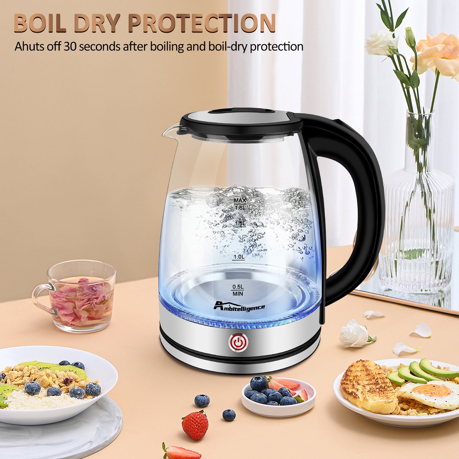 Electric Kettle - 1.8L Glass Kettle, - HNGoods