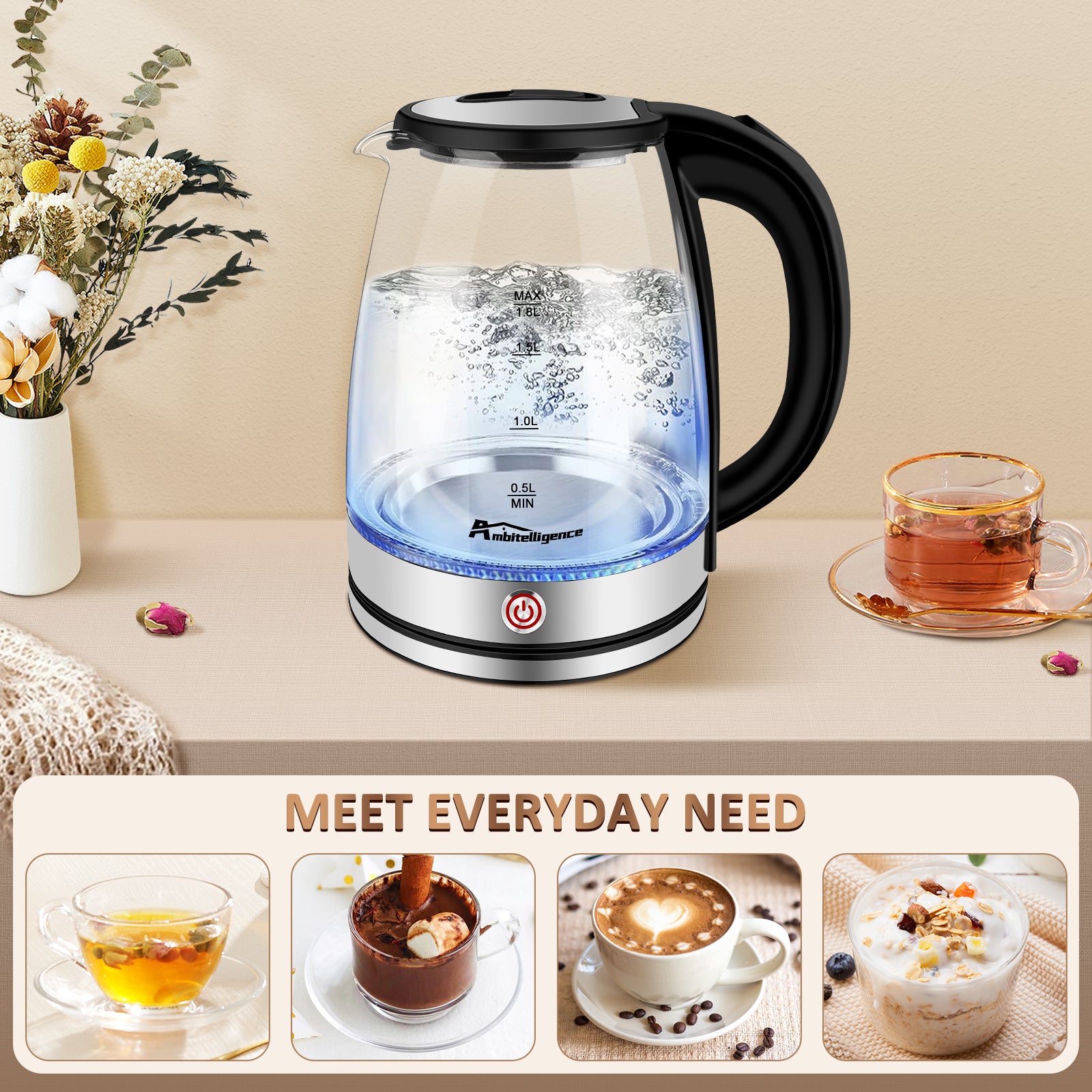 Electric Kettle - 1.8L Glass Kettle, - HNGoods